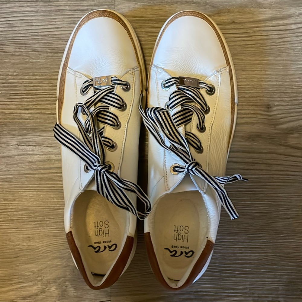 NEW ARA HIGH SOFT MENS WHITE LEATHER SNEAKERS SIZE 8.5